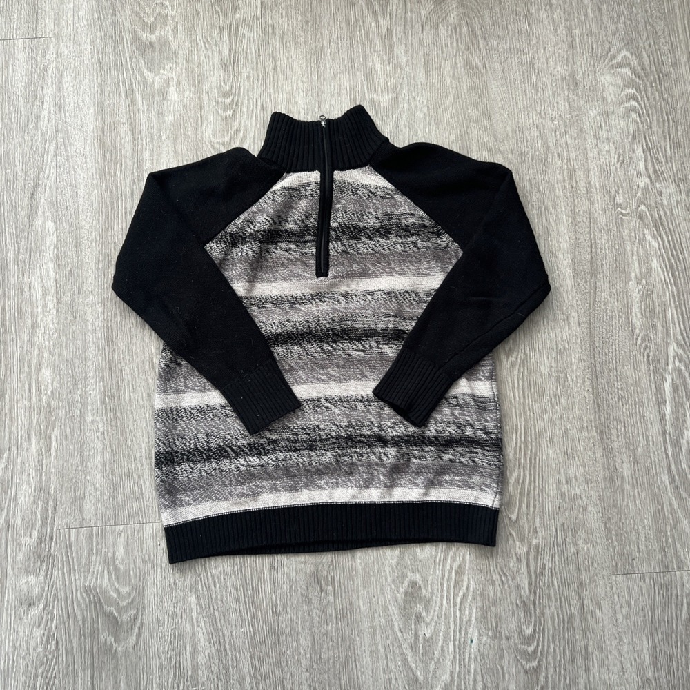 Eddie Bauer Women's Mock Neck 100% Cotton Knit 3/4th Zip Sweater Striped Comfy S